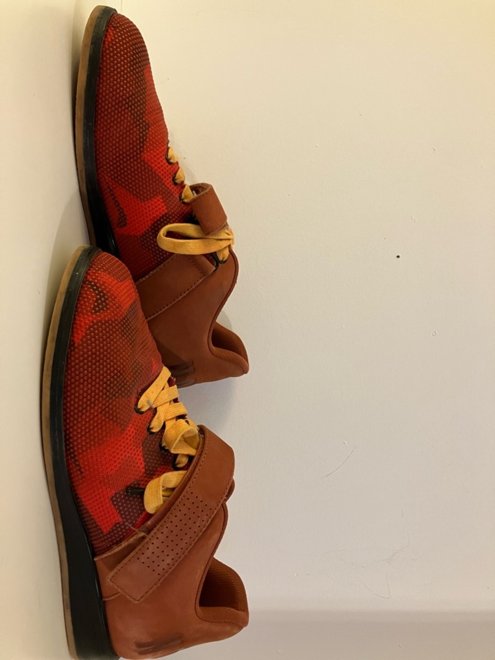 Red & Brown Low-Top Sneakers with Yellow Laces